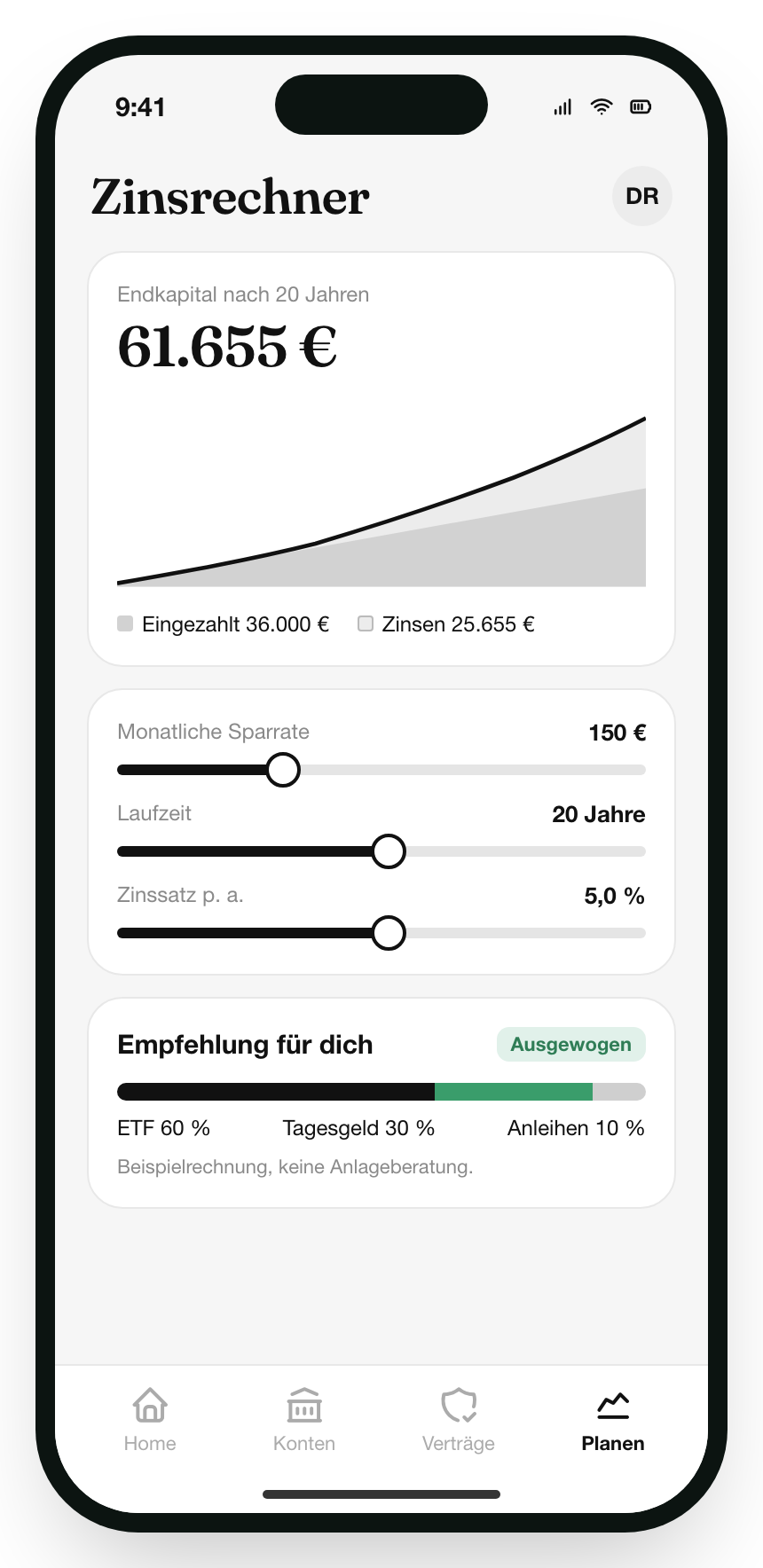 Centora App: Zinsrechner