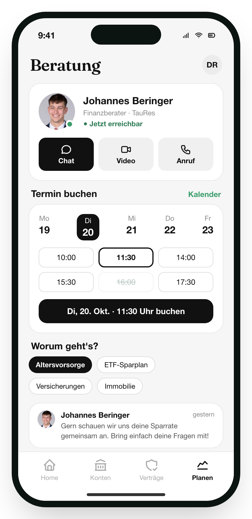 Centora App: Beratung mit Johannes Beringer