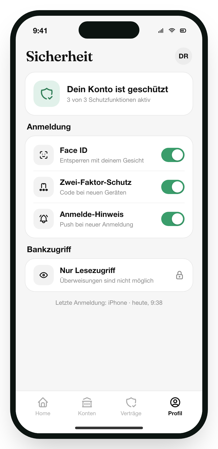 Centora App: Sicherheitseinstellungen