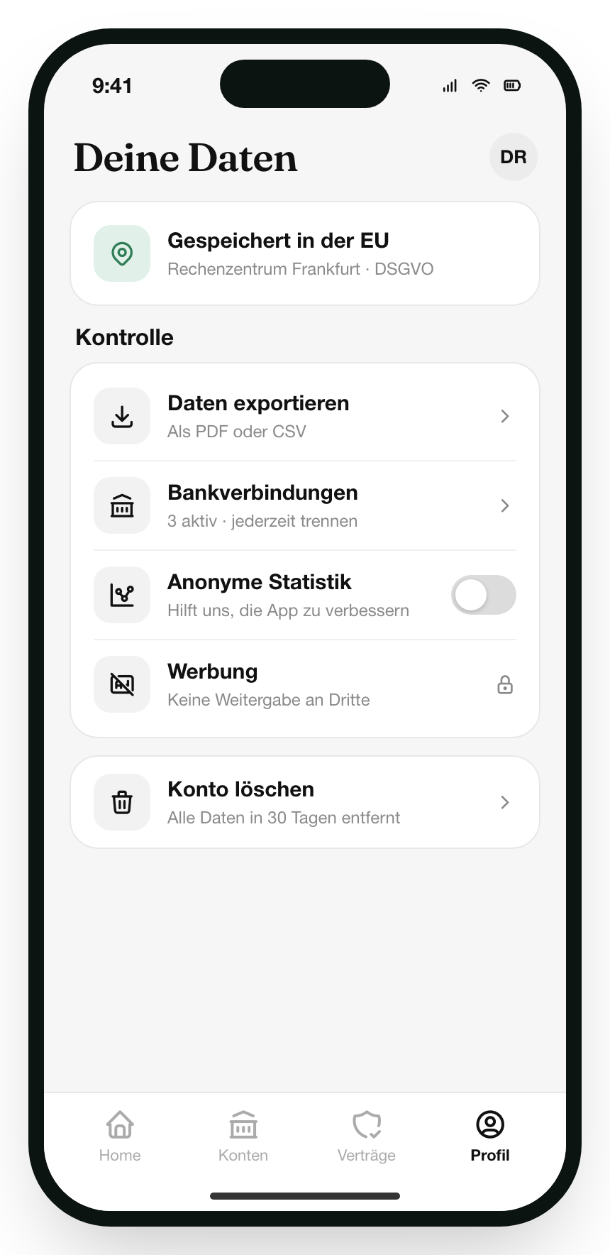 Centora App: Datenschutz-Einstellungen